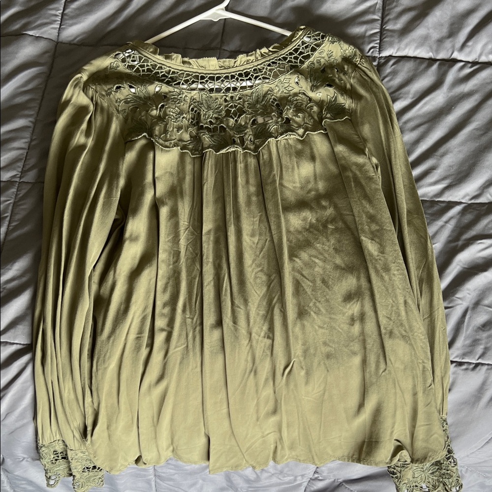 LOFT Sage Green Lace Detail Blouse